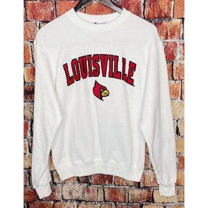 Louisville Cardinals Embroidered White Men’s Small Pullover Champion Sweatshirt